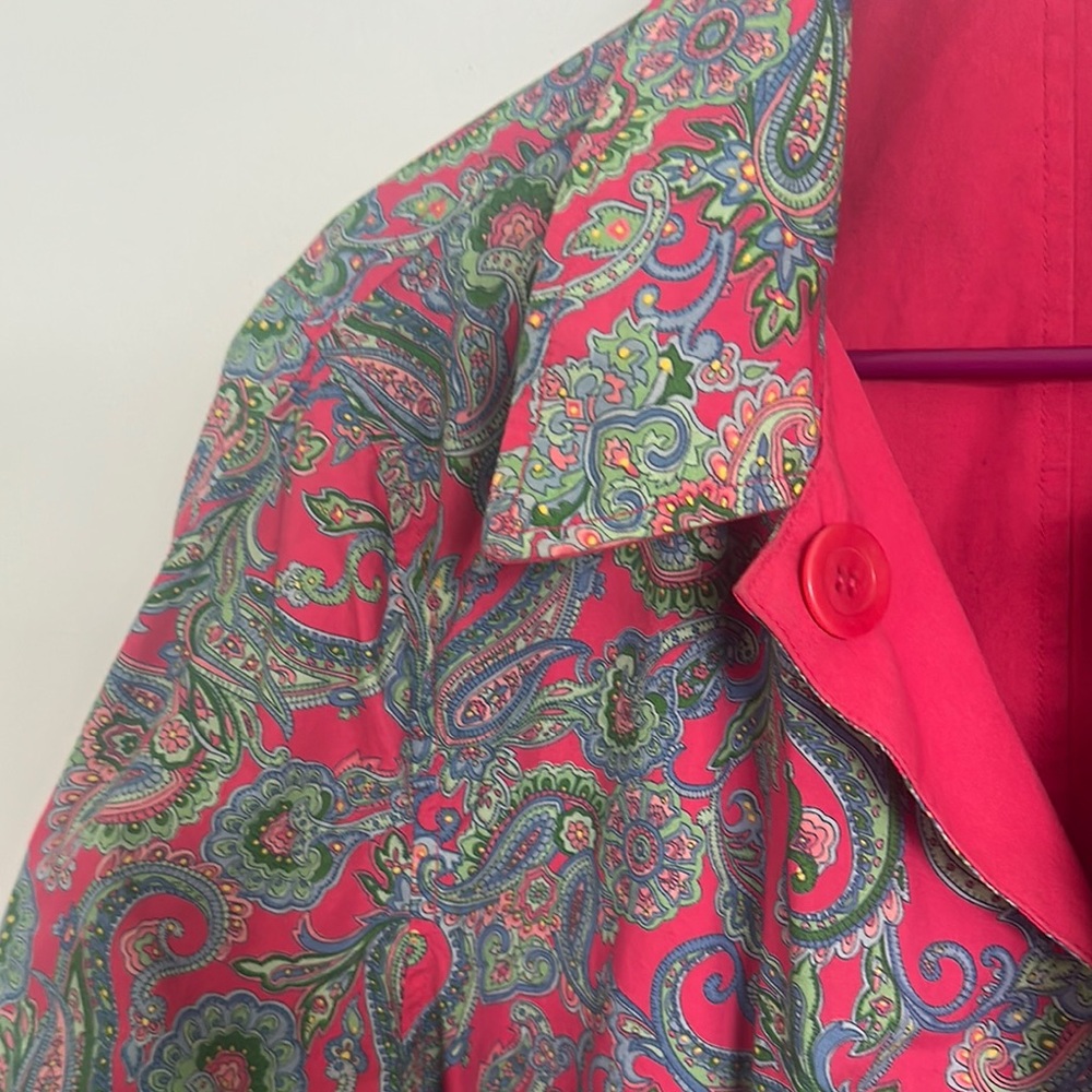 Vibrant Red Coat With Patterned Lining - image 3